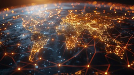 Global network system visualized as a 3D sphere with interconnected dots, highlighting the importance of internet technology in future business and innovation - obrazy, fototapety, plakaty