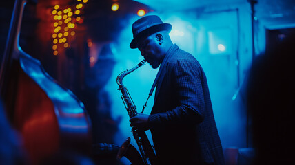 a man playing saxophone - obrazy, fototapety, plakaty