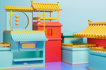 3d rendering chinese style architecture - obrazy, fototapety, plakaty