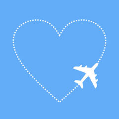 heart and plane icon love of travel blue background