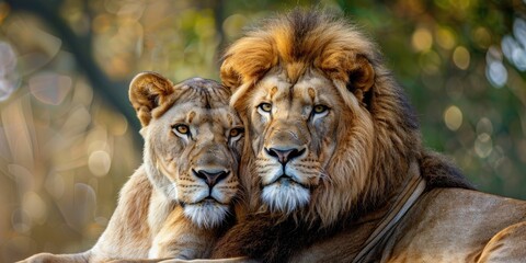 Majestic African lion couple.