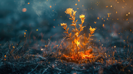 The Miracle of the Burning Bush in the Bible - A Plant Ablaze on Fire yet it is not Consumed, a Biblical Event from the Book of Exodus - obrazy, fototapety, plakaty