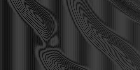 Black abstract background design. Modern wavy line pattern (guilloche curves) in monochrome colors.