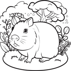 Guinea pig coloring pages. Guinea pig outline vector for kids coloring book