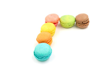 Sweet colorful macarons isolated on white background. Tasty colourful macaroons.