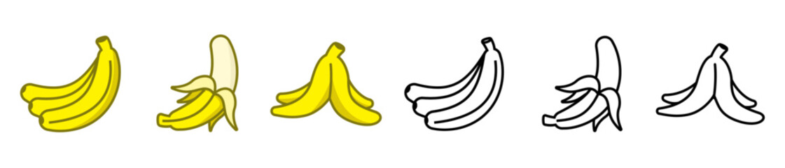 cute banana fruit icon peeled banana and banana skin organic waste symbol object © izzul fikry (ijjul)