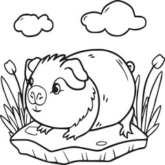 Guinea pig coloring pages. Guinea pig outline vector for kids coloring book
