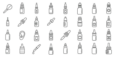 Ear drops icons set outline vector. Medicine tube. Healthy care treatment