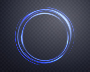 Blue magic ring with glowing. Neon realistic energy flare halo ring. Abstract light effect on a dark transparent background. Vector illustration. - obrazy, fototapety, plakaty
