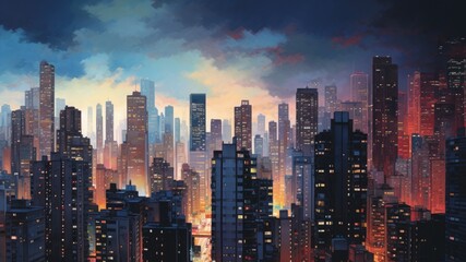 中国の夜の高層ビル群_1 - obrazy, fototapety, plakaty