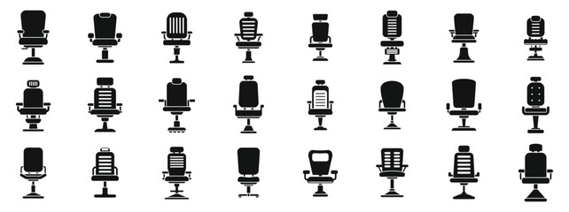 Barber chair icons set simple vector. Salon interior seat. Furniture barbershop - obrazy, fototapety, plakaty