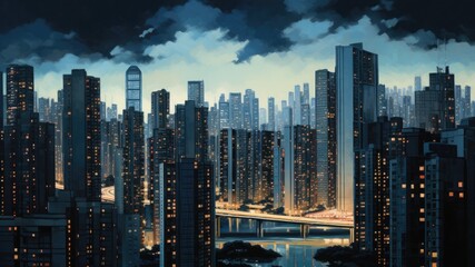 中国の夜の高層ビル群_2