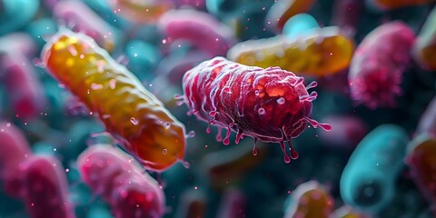 Examining the Role of Probiotic Bacteria in Digestion and Health. Concept Gut Microbiota, Health Benefits, Digestive System, Probiotic Strains, Nutritional Wellness - obrazy, fototapety, plakaty