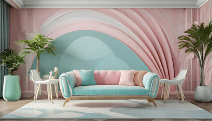Beautifull modern living room interior design wallpaper element for printer on digital art concept. - obrazy, fototapety, plakaty