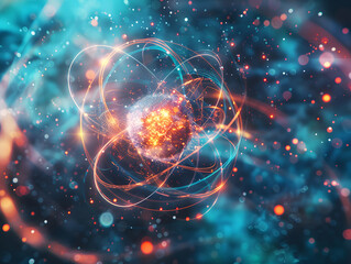 Atom abstrac background, Molecular science background image and atomic model.