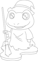Frog Witch Broom Animal Vector Graphic Art Illustration
