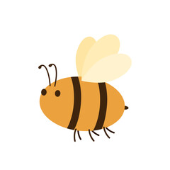 Cute friendly bee. Cartoon happy flying. Insect character. Vector isolated on white background.