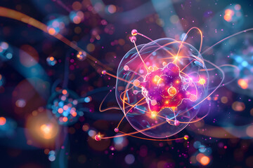 Atom abstrac background, Molecular science background image and atomic model. - obrazy, fototapety, plakaty