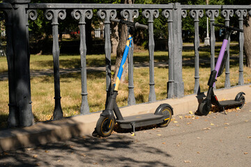 Scooters for rent are available in the park