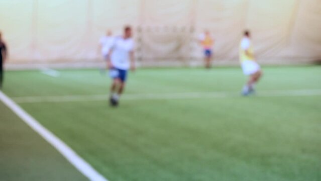 Futsal players rivals in action. Sport mini soccer futbol sala concept.