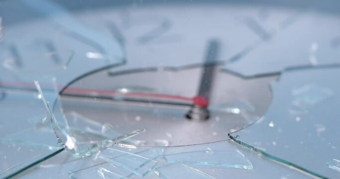 Watch was broken by a hammer shattered and the numbers are barely visible, Concept of chaos and destruction.