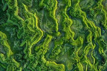 A birds eye view of a vibrant green patch of grass wallpaper organic patterns