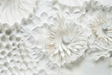 Detailed view of a wall covered in handmade paper flowers  organic patterns wallpaper