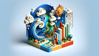 3d flat icon as Climate Canvas An ad using a canvas theme to depict the broad climate effects of El Ni?o with abstract elements. in financial growth and innovation abstract theme with isolated white b