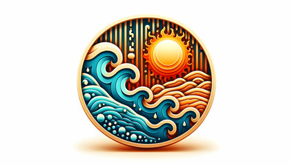 3d flat icon as Warming Waves A banner illustrating the warming waves of El Ni?o with heatwave abstract patterns. in financial growth and innovation abstract theme with isolated white background ,Full