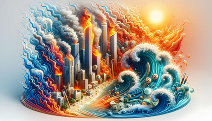 Thermal Tide A banner featuring the thermal tide of El Ni?o with heat themed abstract art. in financial growth and innovation abstract theme ,Full depth of field, clean bright tone, high quality ,incl - obrazy, fototapety, plakaty
