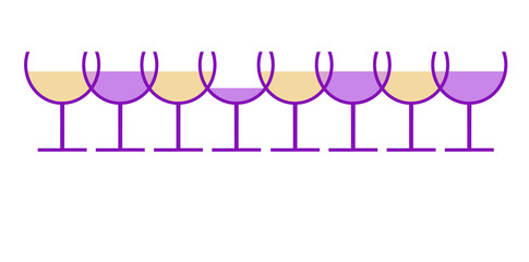 Wine glasses, stemware, is seen with red and white wine in an abstract wine logo.