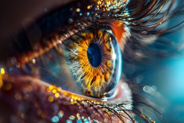 Close-up of a vivid human eye with intricate details and natural patterns