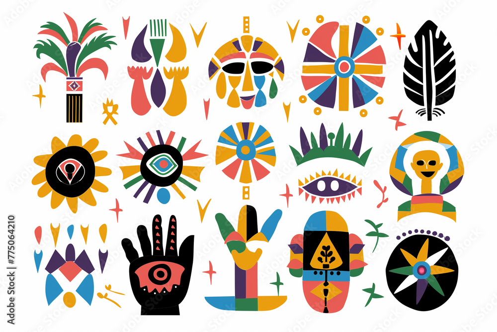 Poster various vibrant symbols and patterns displayed on a clean white backdrop sets of symbols for for jun