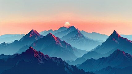 sunset and sunrise Mountain peak view landscape with soft light. Generative AI - obrazy, fototapety, plakaty