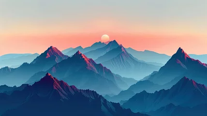 Poster sunset and sunrise Mountain peak view landscape with soft light. Generative AI © Desinage