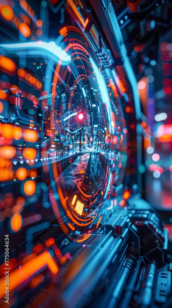 Poster a holographic display projecting dynamic data visuals in a sci-fi setting the futuristic design and 