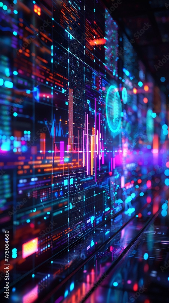 Poster a holographic display projecting dynamic data visuals in a sci-fi setting the futuristic design and 