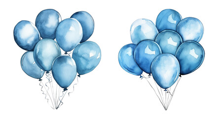 Bunches of blue watercolor balloons illustration
