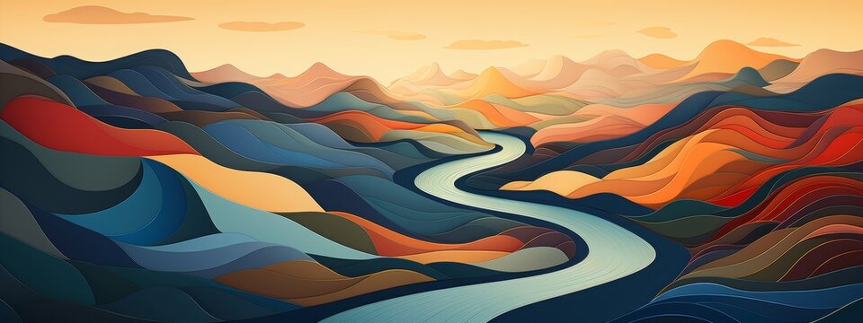 a simple winding road pathway on map abstract