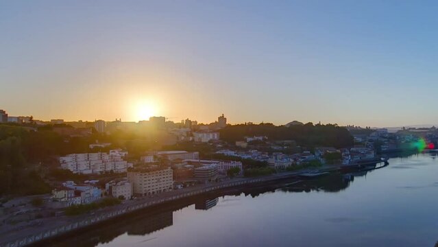 Sunrise over the most emblematic area of Douro river panoramic timelapse. World famous Porto wine production area.