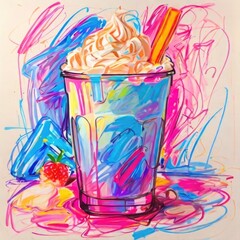 abstract milkshake drawing scrible crayon background illustration