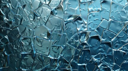 Abstract Cracked Glass Texture with Blue Tones - obrazy, fototapety, plakaty