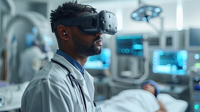 3D render of a virtual reality training simulation for medical students, modern and dynamic