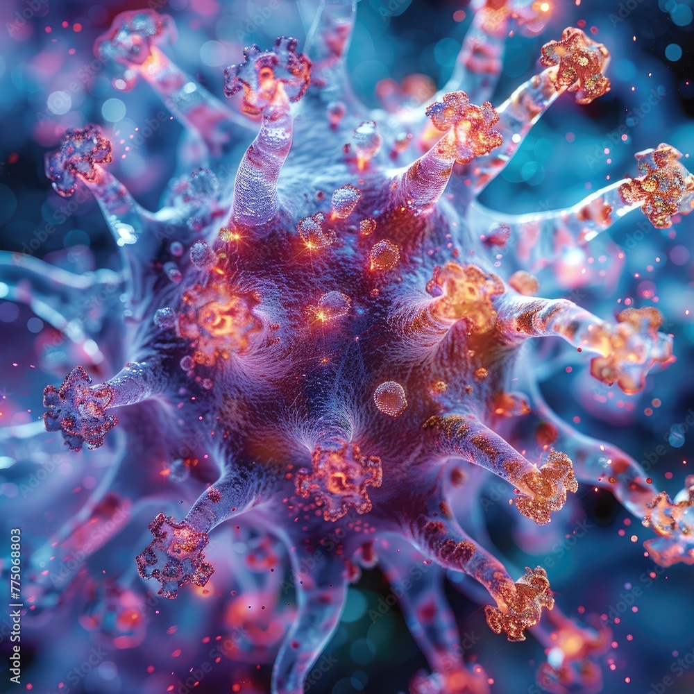Poster abstract representation of a virus outbreak with chaotic patterns, vibrant colors