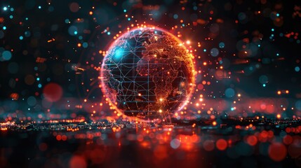 Fototapeta premium Abstract representation of a pandemic spreading globally, with interconnected lines and circles