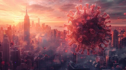 Abstract representation of a virus spreading through a cityscape, digital and stylized - obrazy, fototapety, plakaty