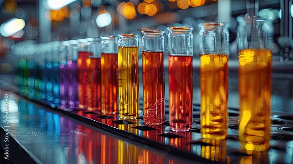 Poster array of test tubes and samples in a laboratory setting, scientific experiments and lab work concept