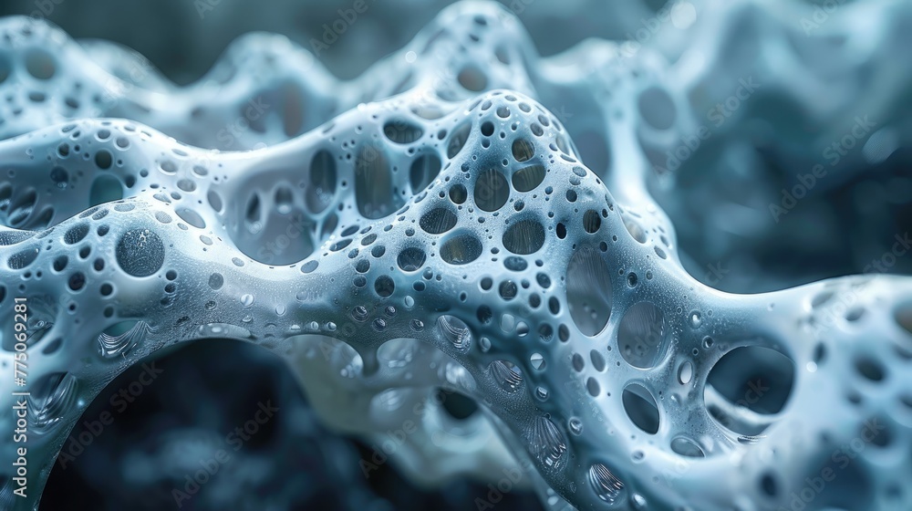 Poster close-up of nano-coated implants integrating seamlessly with human tissue, modern and minimalist sty