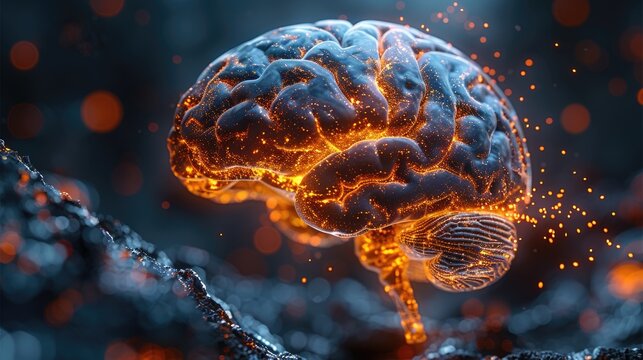 CT scan image of a brain tumor with detailed annotations, monochromatic with a pop of color