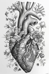 Detailed drawing of the human circulatory system, intricate linework